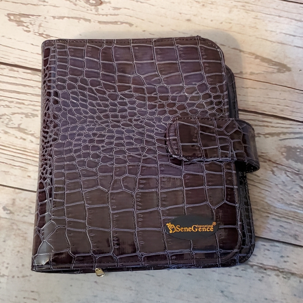 SeneGence dark blue alligator look vinyl makeup bag notebook style